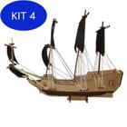 Kit 4 Quebra Cabeça 3D Navio Pirata Mdf