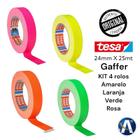 KIT 4 rls Fita Tecido Gaffer Tape Tesa 24mmX25m Fluorescente