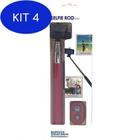 Kit 4 Selfie Rod Bluetooth Wireless Remote Rosa