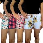 Kit 4 Shorts Femininos Curtos Soltinhos Elástico Estampas Sortidas Canelado PP ao Plus Size