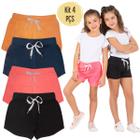 Kit 4 Shorts Infantil Juvenil Menina Algodão + Cotton Diversas Cores Roupa Feminina Criança Bermuda Verão Tamanho 04-16