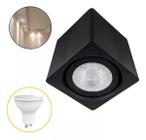 Kit 4 Spot Quadrado Sobrepor Direcionável 7,5cm Gu10 + Led Cor Preto - Branco Quente 110v/220v