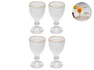 Kit 4 Taças Licor Shot Drink De Vidro Cristal C/ Fio De Ouro