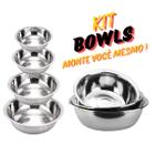 Kit 4 Tigela bowl inox culinário multiuso profissional cozinha 15cm 17cm 19cm 21cm bacia