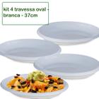 Kit 4 Travessa Saladeira Petisqueira Oval Le Chef Branca Plástico 37X21,5X4CM