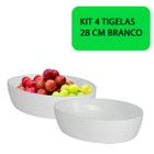 Kit 4 Travessa Tigela Petisqueira Saladeira Oval Com Friso Branca Plástico 28x19x6cm