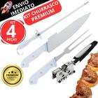 Kit 4 Utensílio Para Churrasco Faca Inox Chaira Garfo Inox e Afiador Resistente em Inox