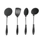 Kit 4 Utensílios de Cozinha Concha Espumadeira Colher Espátula Conjunto de 4 Utensílios de Nylon e Inox Panela Antiaderente Di Solle Linha Luxo