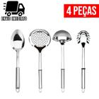 Kit 4 Utensílios para Cozinha Aço Inoxidável Colher de Arroz e Concha de Feijão