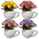 Kit 4 Vaso De Porcelana Mini Arranjo De Flores Artificiais