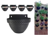 Kit 4 Vaso Parede Meia Lua Rattan Preto Jardinagem 3 Litros