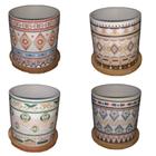 Kit 4 Vasos Decorativo de Ceramica Pequenas Com Base de Bambu 8,5x8 cm