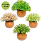 Kit 4 Vasos Vasinhos Plantas Flores Artificial Decoração