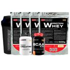 Kit 4 Whey Protein 500g + BCAA 100g Tangerina + Power Creatina 100g + Coqueteleira - Bodybuilders