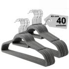 Kit 40 Cabides Veludo Slim Antideslizante Ultra Fino Com Porta Gravatas - Cinza