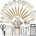 Kit 44 Utenslios de Cozinha Silicone e Madeira Antiaderente