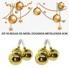 Kit 45 Bolas de Natal Dourado Enfeite Árvore Metalizada 4cm