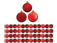 Kit 48 Bolas De Natal Mista Fosca, Lisa e Glitter Vermelha 5cm