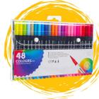 Kit 48 Caneta 2 em 1 Brush Lettering e Ponta Fina Dual Pen Canetinha Colorir Desenho