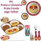 Kit 4Pç Hora da refeição Prato Raso + Fundo Melamina + Talheres inox