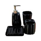 Kit 4Pçs Banheiro Lavabo Luxo Modelagem 3D Preto Cerâmica