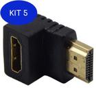 Kit 5 Adaptador Hdmi 90º Graus Em L Macho X Fêmea