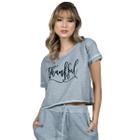 Kit 5 Blusas Casuais Gratidão Cropped Estampada Feminina