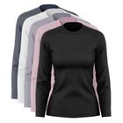 Kit 5 Blusas Feminina Dry Academia Camiseta Segunda Pele Manga Longa Proteção Solar UV