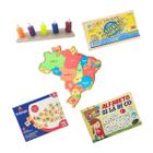 Kit 5 Brinquedo Educativo Ensino Fundamental Ábaco + Material Dourado + Alfabeto Móvel + Alfabeto Silábico + Mapa Brasil