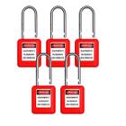 Kit 5 Cadeados Bloqueio 38 x 6,3mm Haste Metálica Tagout Vermelho