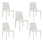 Kit 5 Cadeiras Decorativas Sala e Cozinha Karma PVC Branca - Gran Belo