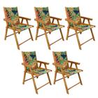 Kit 5 Cadeiras Dobrável para Área Externa Balcony em Madeira e Tecido Floral