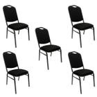 Kit 5 Cadeiras para Hotel Auditório Igreja Restaurante Eventos com Reforço Empilhável cor Preta