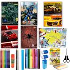 Kit 5 Cadernos Brochura +caderno De Artes +acessórios Menino