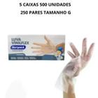 Kit 5 caixas de luvas vinilflex tamanho g 500 unidades - BOMPACK