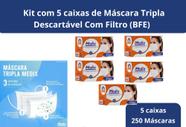 Kit 5 Caixas de Máscara Tripla Descartável Com Filtro (BFE) Branca Caixa 50 un - Medix