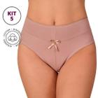 KIT 5 Calcinhas Feminina de Algodão Cintura Alta cós tecido duplo Lisas 