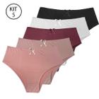 Kit 5 Calcinhas Plus Size Cós Alto Senhora Microfibra Lisa Conforto Kit Calçola Atacado Lingerie Feminina Tamanho grande