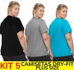 Kit 5 Camisetas Dry Fit Plus Size Esportiva Feminina Malha