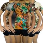 Kit 5 Camisetas Femininas Baby Look Gola Careca Estampas Sortidas Viscolycra Pp ao Plus Size