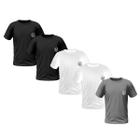 Kit 5 Camisetas Masculinas Manga Curta Bordada Premium (2 Pretas, 2 Brancas, 1 Cinza)