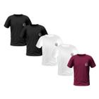 Kit 5 Camisetas Masculinas Manga Curta Bordada Premium (2 Pretas, 2 Brancas, 1 Vinho)