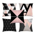Kit 5 capas almofadas decorativas geométricas preto e rosa