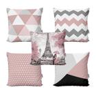 Kit 5 Capas Almofadas Rosa e Cinza Geométricas Decorativas Paris Para Sofá 40x40 - Novadecora