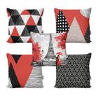Kit 5 Capas de Almofadas Decorativas e Geométricas Vermelhas Paris Torre Eiffel 40x40 - Novadecora