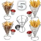 Kit 5 Cesto Cone Molheira Inox Servir Fritas Nuggets Porções