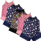 Kit 5 Conjunto Short Baby Doll Estampado Detalhe Renda Datha