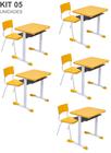Kit 5 Conjuntos Escolar Individual Juvenil/Adulto com porta Livros cor Amarelo - Central Armazenagem