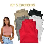 kit 5 Cropped Feminina Gola Alta Malha Canelada Croped