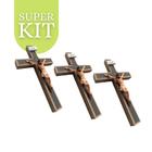 Kit 5 Cruz Crucifixo de Madeira 17cm Atacado Revenda - Divinário